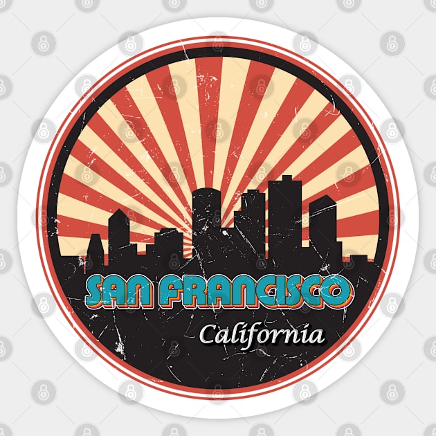 Vintage Retro San Francisco California City State Skyline Sticker by kalponik